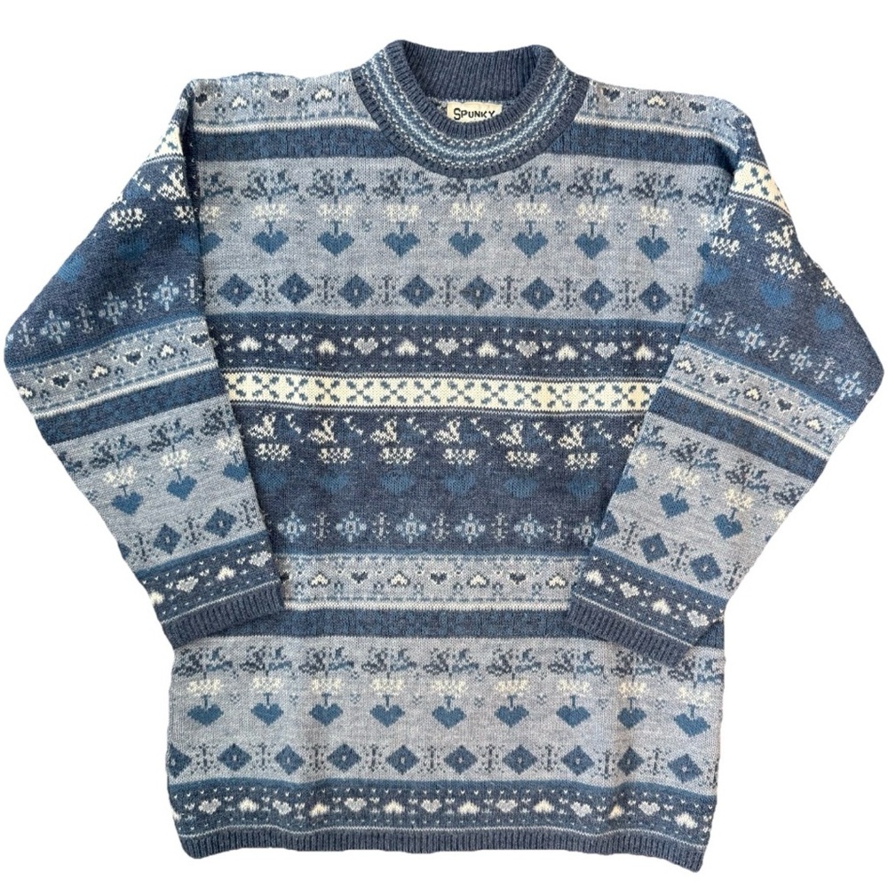 Vintage Spunky‎ Women’s Cottagecore Sweater Sz S Made In USA 80's Hearts Granny